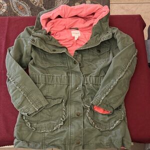 Girls Green and Pink Hooded Denim Jacket